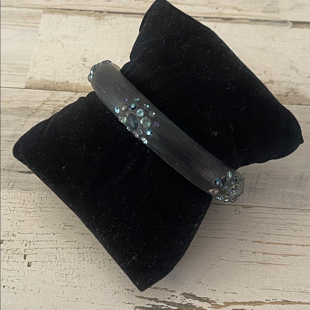 Alexis Bittar Gunmetal Crystal Hinged Bangle Purple Grey Tone - Picture 2 of 10